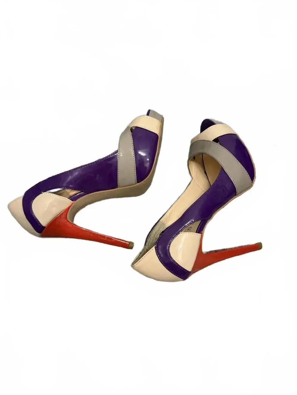 Guess Women's Purple and Beige High Heel Peep Toe Pumps Size 6